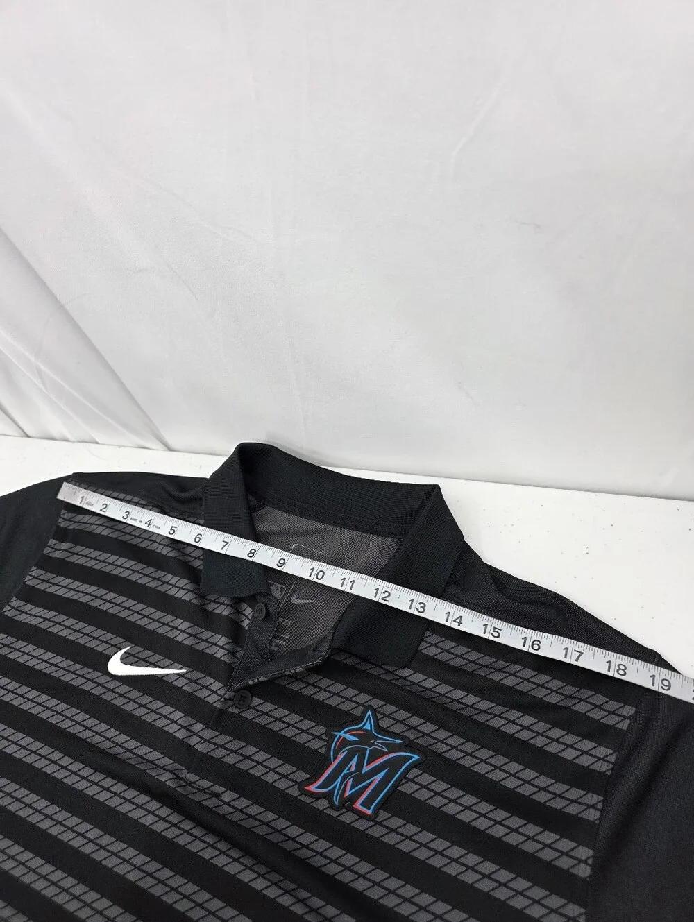 Nike Dri-Fit Authentic Collection Polo Men's Large Miami Marlins Black Stripe.